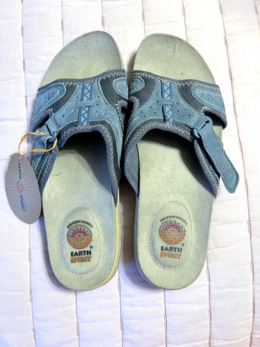 Earth Spirit Sandals Sz 8 Gelron 2000 Slide Blue Suede Slip On Adjusts GUC