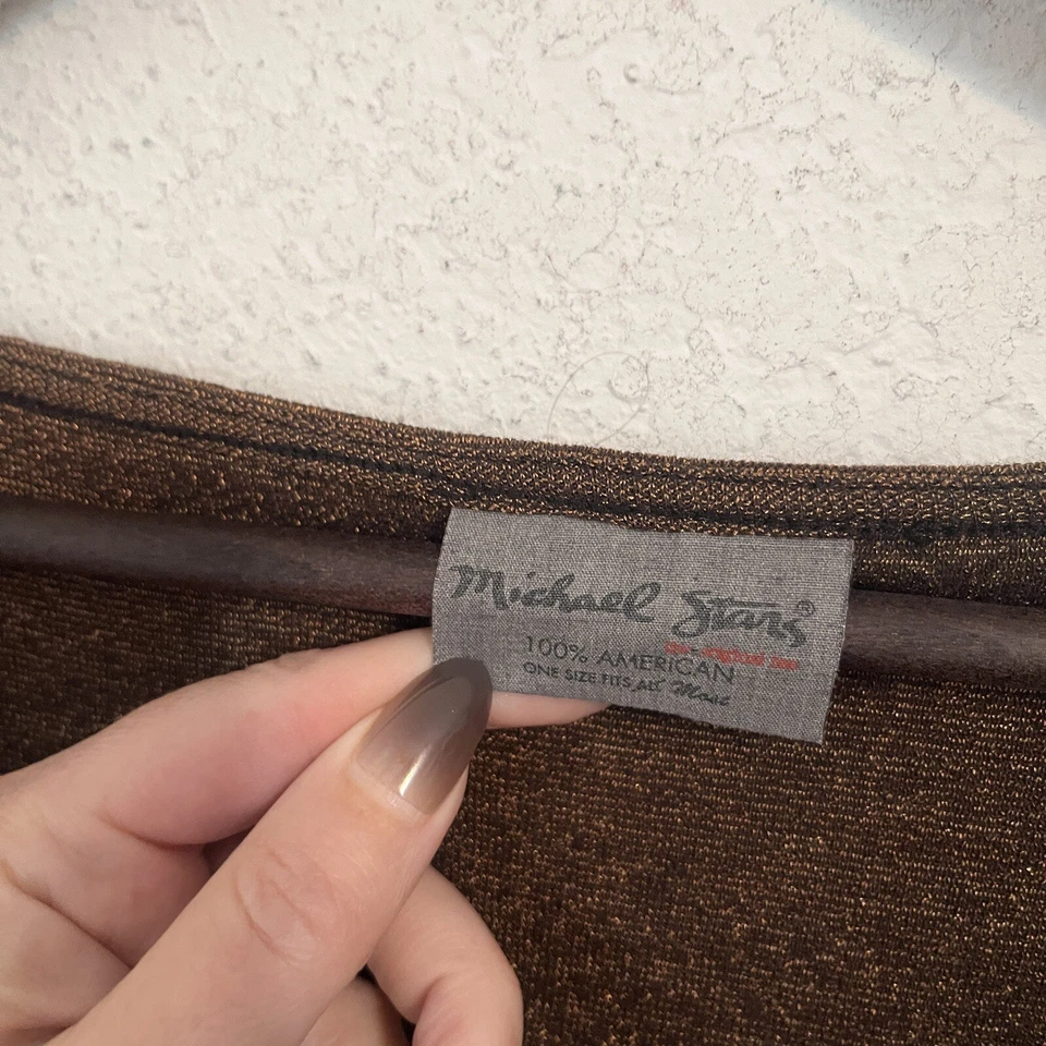 Túnica Michael Stars para mujer dorada metálica talla única cuello drapeado manga larga tejida Foto 4 de 4