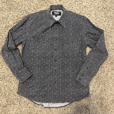 Rock & Roll Denim Men's Vintage '46 GrayButton Up Black Pearl Snap Shirt  Large