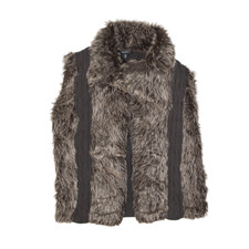 Xoxo Faux Fur Knit Back Overcoat Gilet Grey Womens S