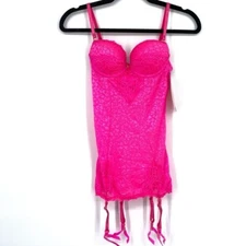 Seven Til’ Midnight Lingerie Set Pink lace Garter & Thong small NWT Sexy Nightie