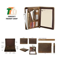 Leather Portfolio Organizer with Zipper for Men Women, Leather Padfolio Busin...