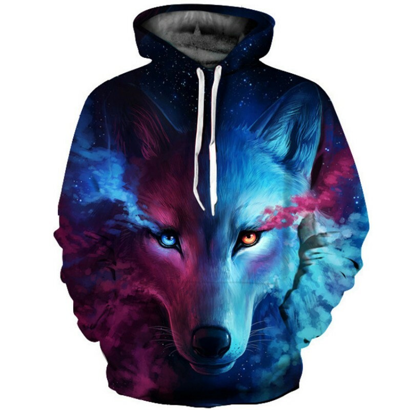 Men/Women Fashion 3D Wolf Printed Hoodie Cool Animal Pullover Top