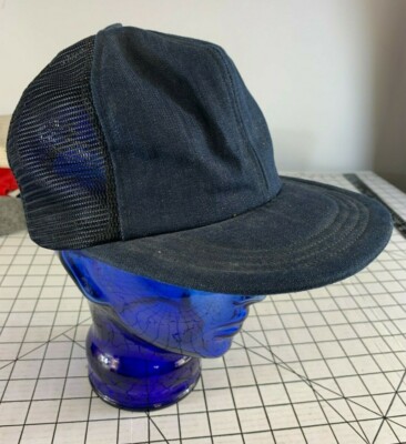 Vintage 70s 80s Raw Denim Jean Trucker Snapback Hat Cap Distressed