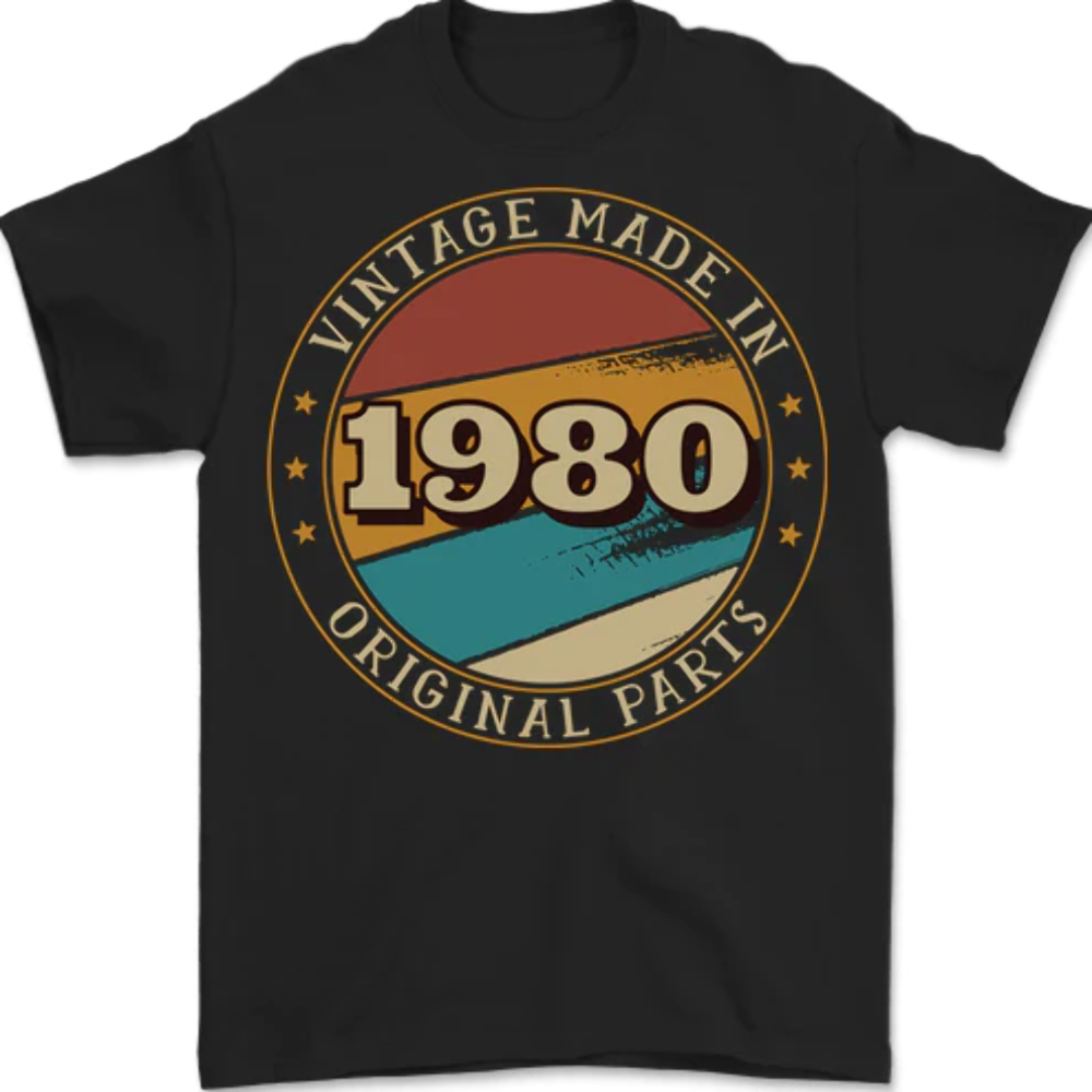 43rd Birthday Vintage Made In 1980 Mens T-Shirt 100% Cotton