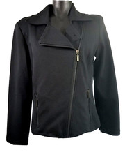 Nwt Christopher & Banks Sporty Asymmetric Zip Jacket Women's Small Black Stretch