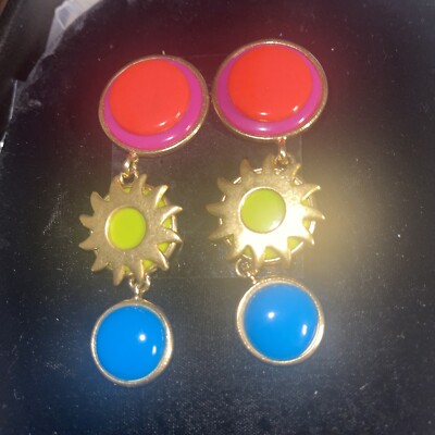 MCM Mod Clip On Neon Bunt Starburst Sonnenscheibe Ohrhänger Vintage