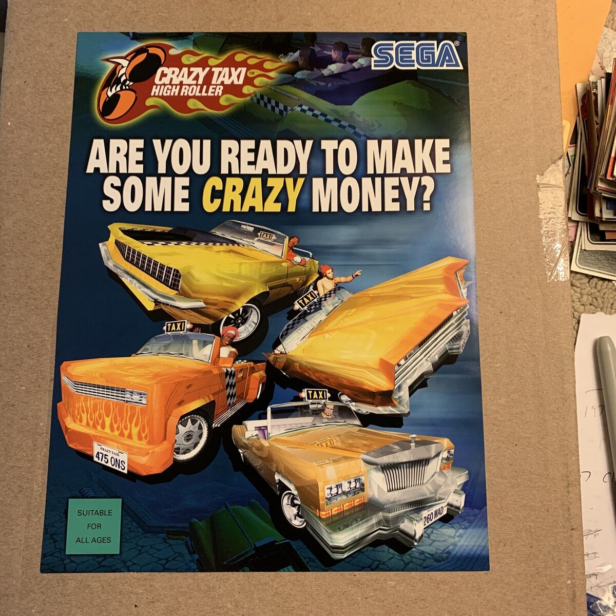 original CRAZY TAXI HIGH ROLLER sega Naomi VIDEO GAME FLYER original CRAZY TAXI HIGH ROLLER sega Naomi VIDEO GAME FLYER