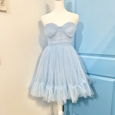 Lulus Light Blue Strapless Tulle Mini Dress XS Sweetheart Party Prom Dress