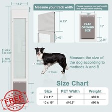 Large Dog Door Sliding Glass 10x15 Flap 76-80in Height Lock