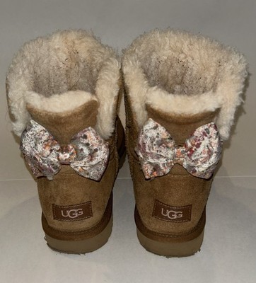 UGG CLASSIC MINI BAILEY SPLATTER BOW II CHESTNUT WATER RESISTANT BOOT US 8
