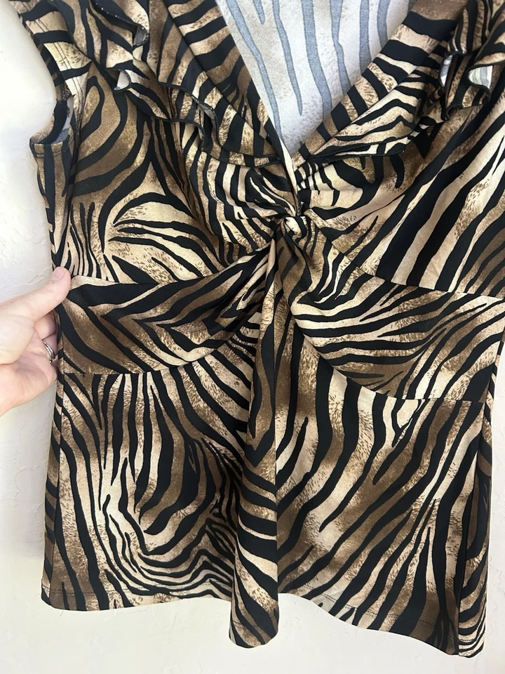 Top Babydoll Suzie Vintage Años 90 Y2K L Estampado Animal Tigre Hada Grunge Volantes Foto 4 de 4