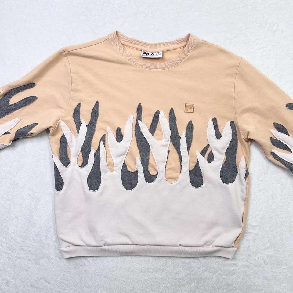 Переработанная переработанная толстовка большая персиковая с серым пламенем уникальная Fila единственная в своем роде - Изображение 4 из 4