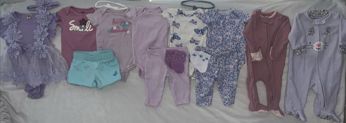 Lot Baby Girl 0-3m MIX & MATCH purple Outfits & Two - 2 Way Zip Sleep N Play - Picture 2 of 11