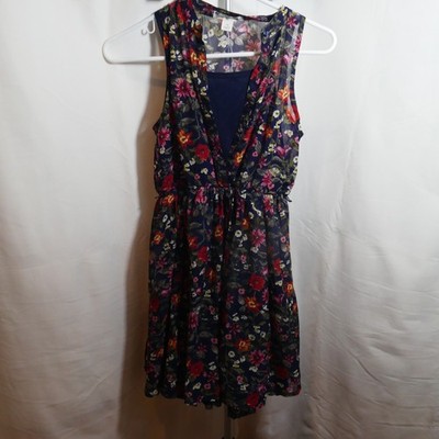 Girls  Dress Navy Blue with Flower Size 14 Tank Top Dress Knit Works