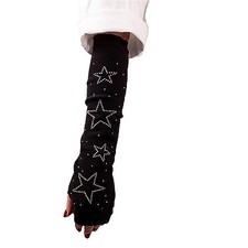 Arm Warmers Y2k Knitted Fingerless Warm Hole Arm Sleeve for Women Black 6