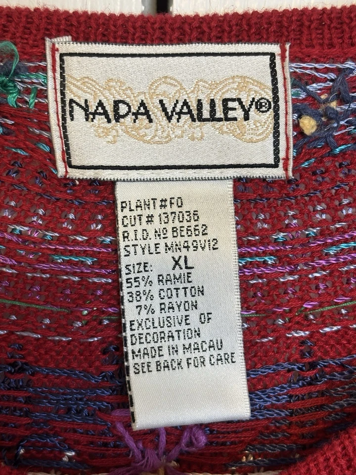 Cárdigan Abuela Rojo Valle de Napa Bordado Floral Talla XL Foto 2 de 4