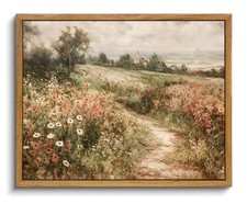 Framed Canvas Wall Art,Vintage Decor,Landscape Nature Country Wildflower Pain...