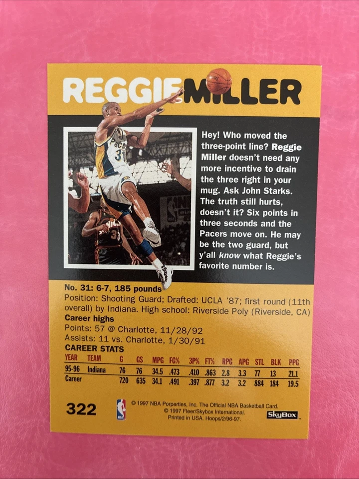 1996-97 NBA Hoops - Reggie Miller #322    #949 - Image 2 of 2