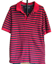 Nautica Performance Deck Polo Shirt Mens Large Classic Fit Striped Red Navy Logo