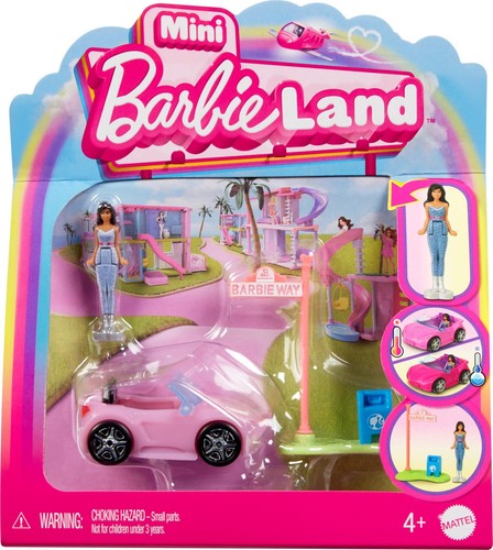 Barbie Mini BarbieLand Doll & Toy Vehicle Set, 1.5-inch Barbie Doll & Convertibl