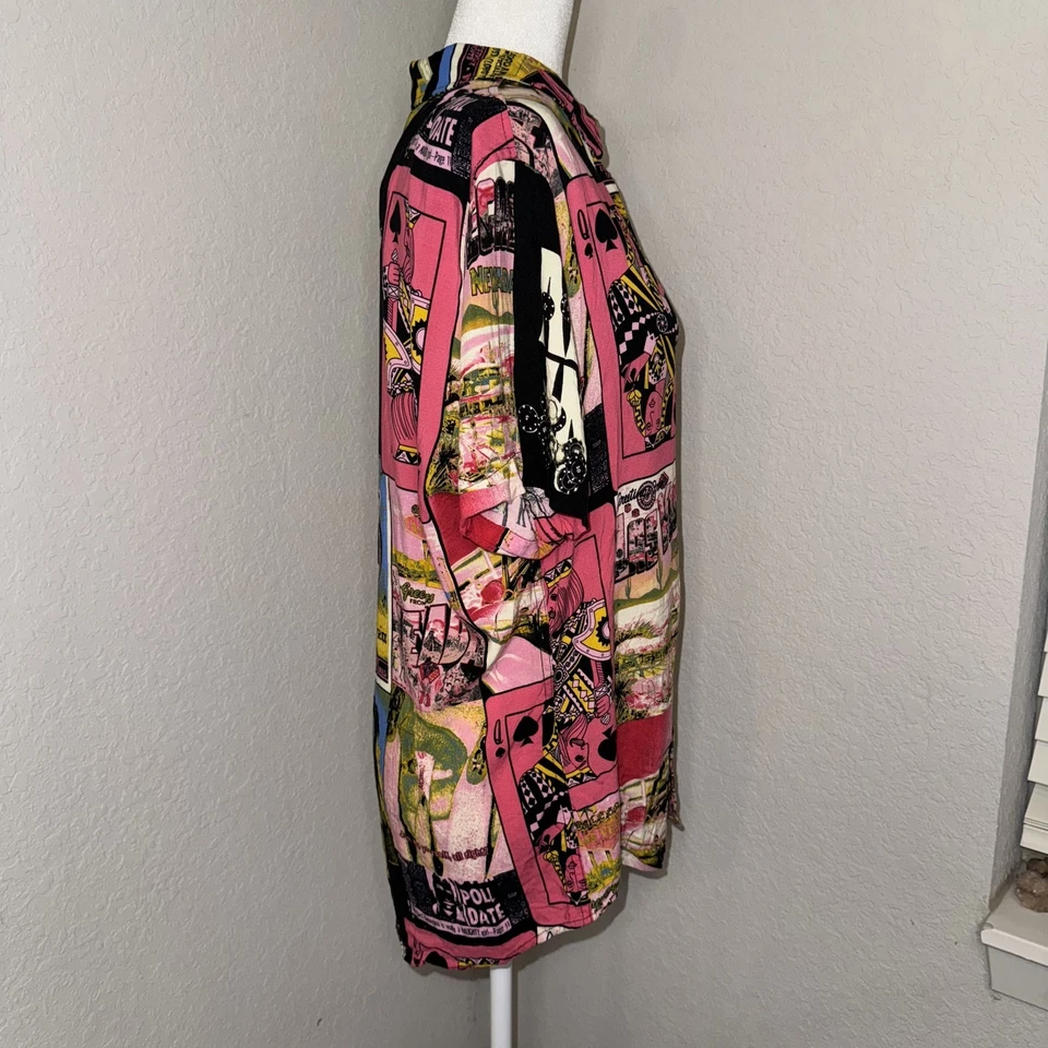 Guess Shirt Men’s Large Pink Casino Card Print Short Sleeve Button Up - Image 2 of 4