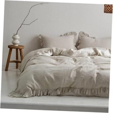 100 Linen Duvet Cover Set, 3 PCS Natural French King 104"X92" Natural Linen