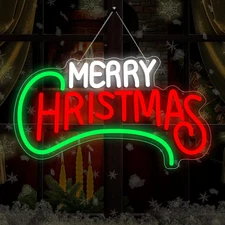 Merry Christmas Neon Light Signs, Dimmable USB Powerd Red Merry Christmas Neon L