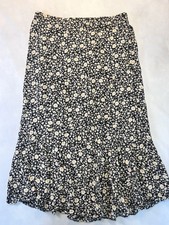Vintage style women s black daisy floral midi skirt ruffle hem