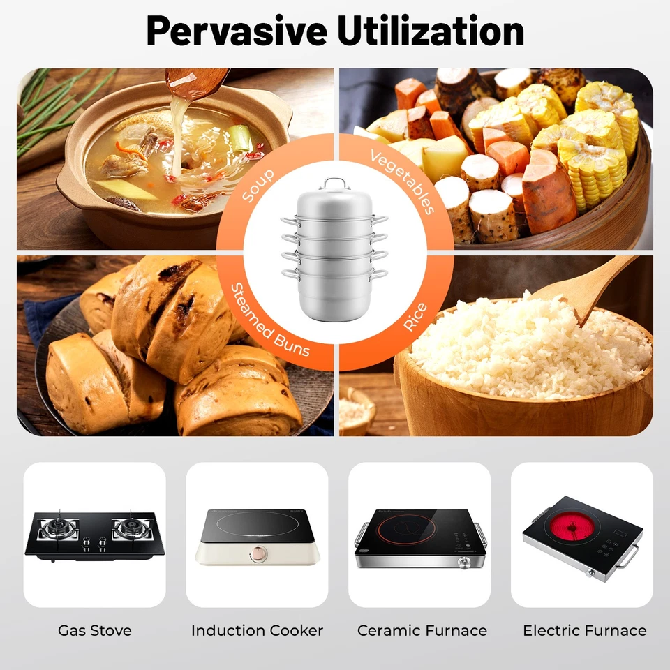 Large Capacity Steamer Cooker Pot Kitchen Cookware 5-Tier 304 Stainless Steel - Image 4 of 4