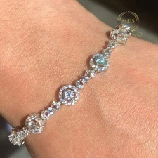 7' Inch Long Tennis Wedding Bracelet 7 Carat Round Cut VVS1 Solid 14K White Gold