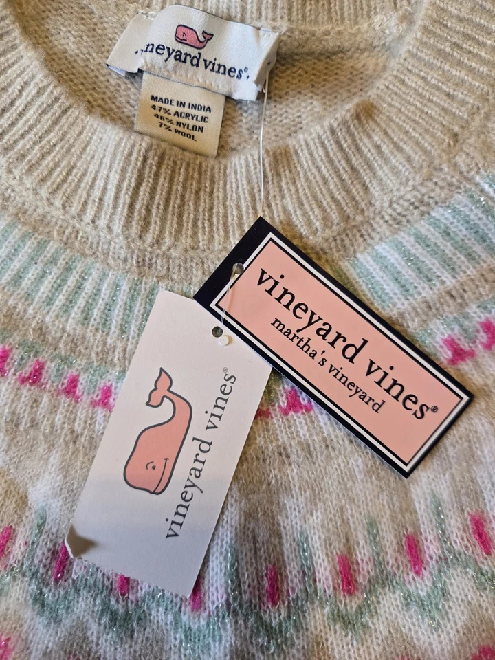 Suéter para mujer Vineyard Vines Shine Fair Isle M nuevo con etiquetas mezcla de lana jaspeada avena Foto 3 de 4