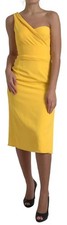 Dolce & Gabbana Yellow One Shoulder Side Slit Midi Women's Dress Authentic