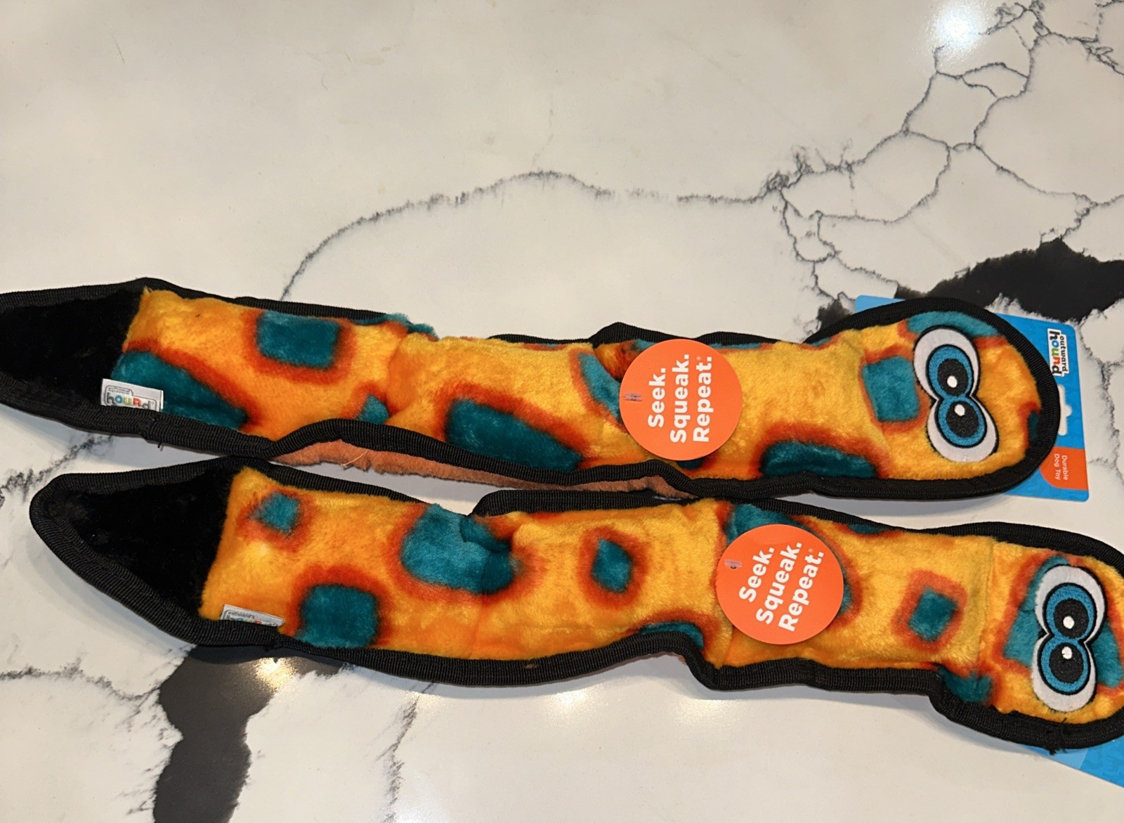 2 PACK- Outward Hound Invincibles Snake Dog Toy (Orange/Blue