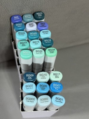 Lot Of 24 set of Copic Sketch Markers in a blue-green (BG) color family