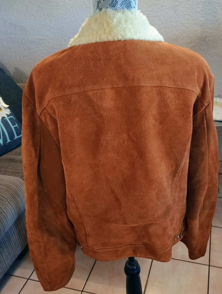 Jaqueta de Couro Masculina Vintage Levi's Big E Marrom Sherpa Forrada Snap Camurça 42 - Imagem 2 de 4