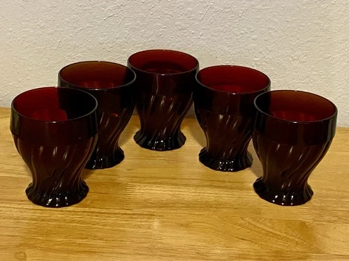 Vintage Anchor Hocking Royal Ruby Swirl Tumblers, Set of 5