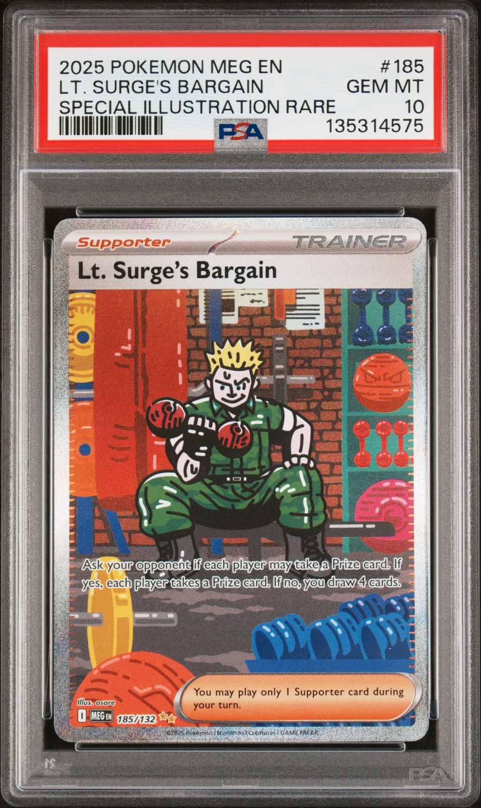 2025 POKEMON MEG EN-MEGA EVOLUTION #185 LT. SURGE'S BARGAIN PSA 10