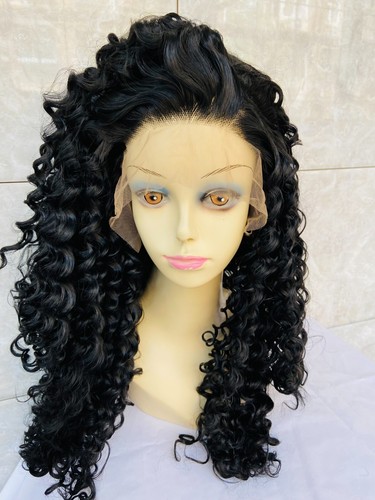 Long Black Kinky Curly Full Lace Front Human Hair Blend Heat Ok Wigs Women Natur - Picture 18 of 20