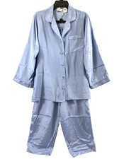Secret Treasures Pajama Set Womens Medium Blue Satin 2 Pc Top  Bottom Lounge