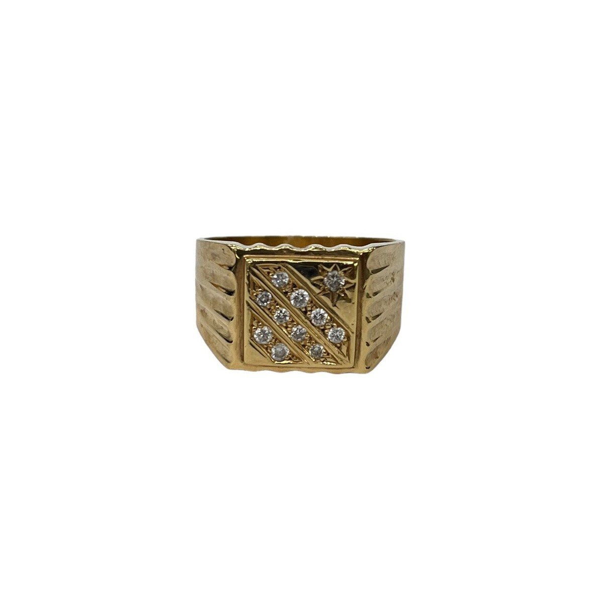 18ct 18K Yellow Gold Men's Signet Ring With Diamonds TDW