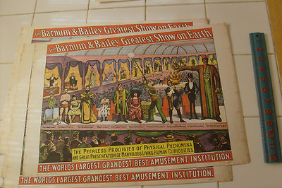 1960 Circus World Museum poster BARNUM & BAILEY GREATEST SHOW, FREAKS, 10 copies