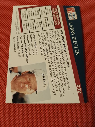 1991 LARRY ZIEGLER PRO SET PGA GOLF CARD #232 - Picture 2 of 2