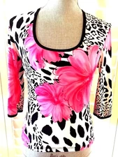 CDW (CREATIVE DESIGN WORKS INC.) BLOUSE SIZE PS 3/4 SLEEVES MADE IN USA  PINK/BL