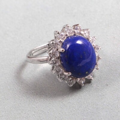 Diamond& Blue Lapis Lazuli Ring Vintage Ring 925 Sterling Silver Engagement Ring