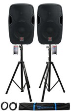 2 Rockville BPA10 10" Powered 400W DJ PA Speakers w/Bluetooth Stands Cables Bag