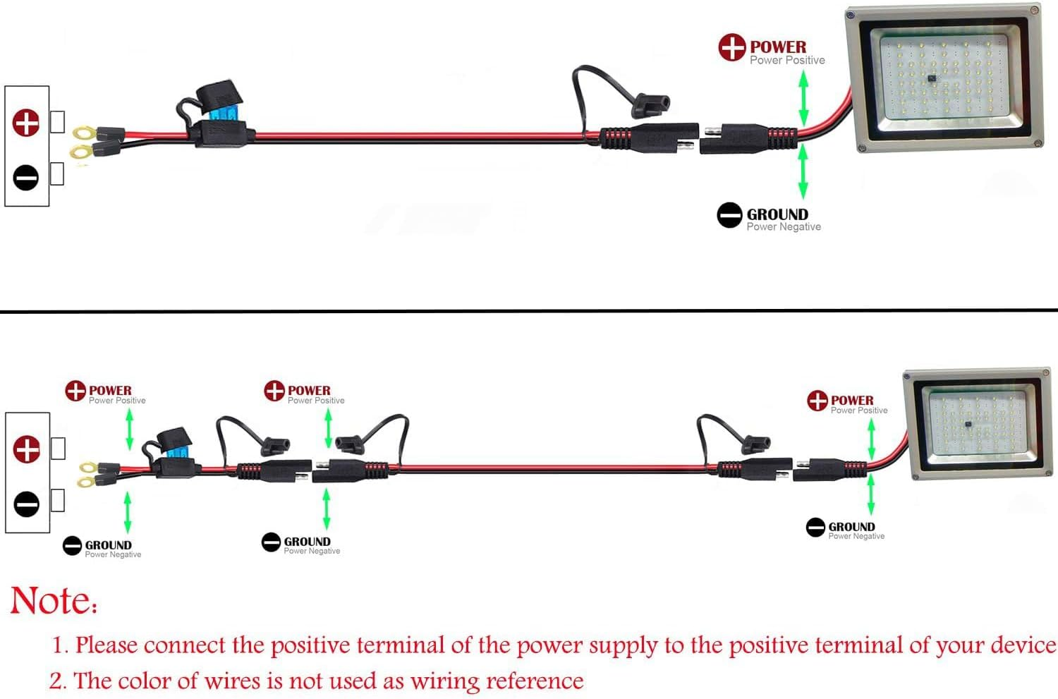 16AWG SAE Battery Extension Cable with 2FT Ring Terminal Harness 10A Protection  