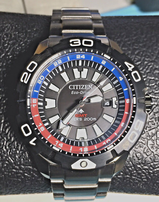 CITIZEN PROMASTER GMT ECO DRIVE SOLAR STAINLESS STEEL RED BLUE 24HR SAPPHIRE