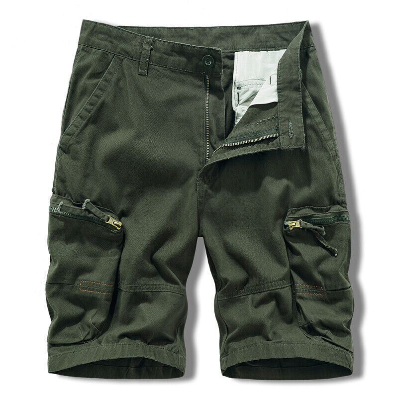 【oan】Zip Pouch Two Pocket Bermuda Pants Men Casual Cargo Shorts with Zip Pockets Knee Length Pants