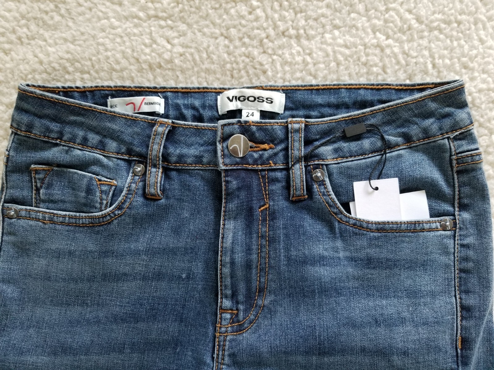 Vigoss High Rise Ace Distressed Bermuda Shorts  Blue Denim Women’s Size 24